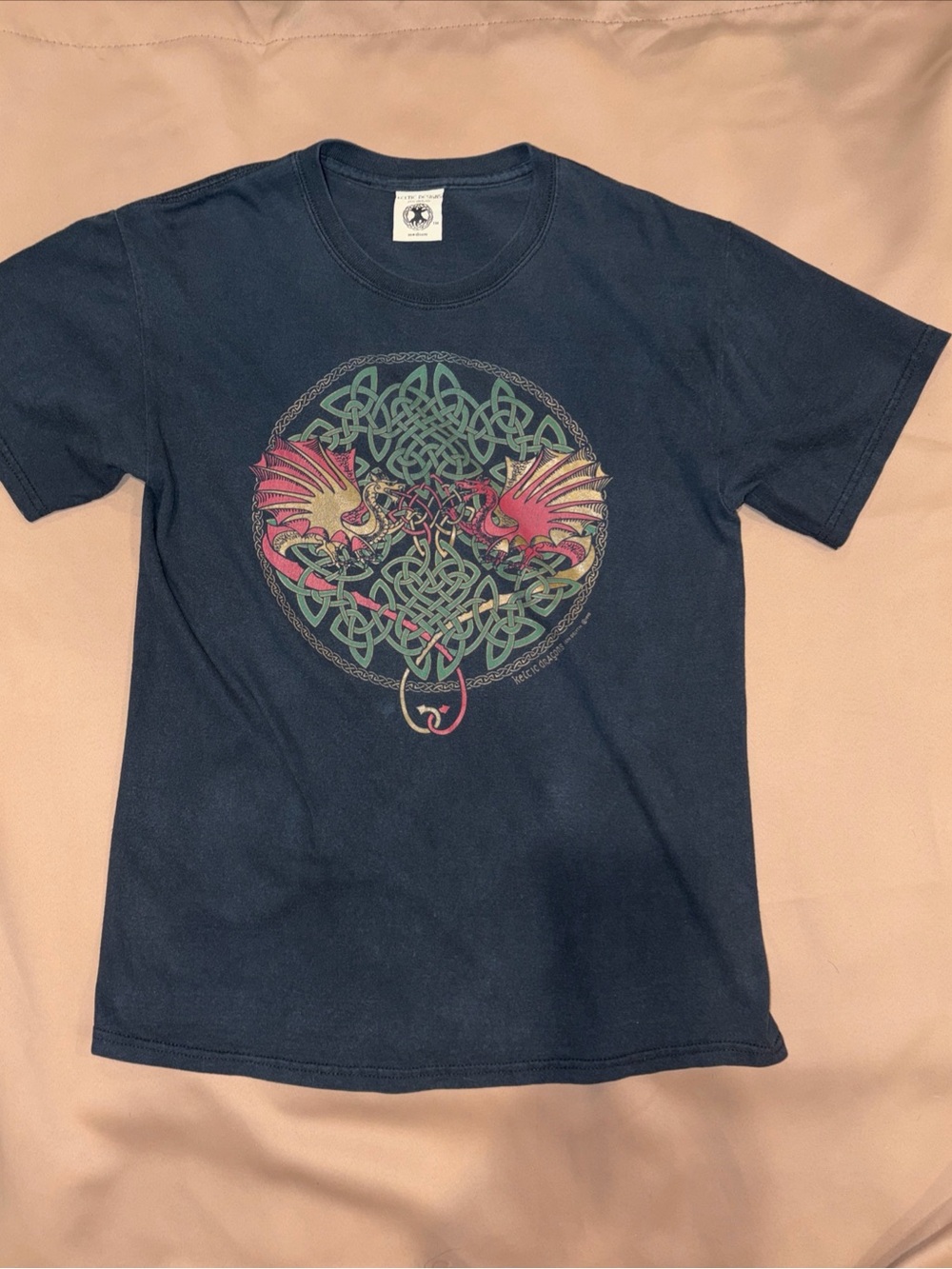 Vintage Keltic Designs By Jen Delyth Graphic T-Shirt Men's Cotton 1990s Dragons